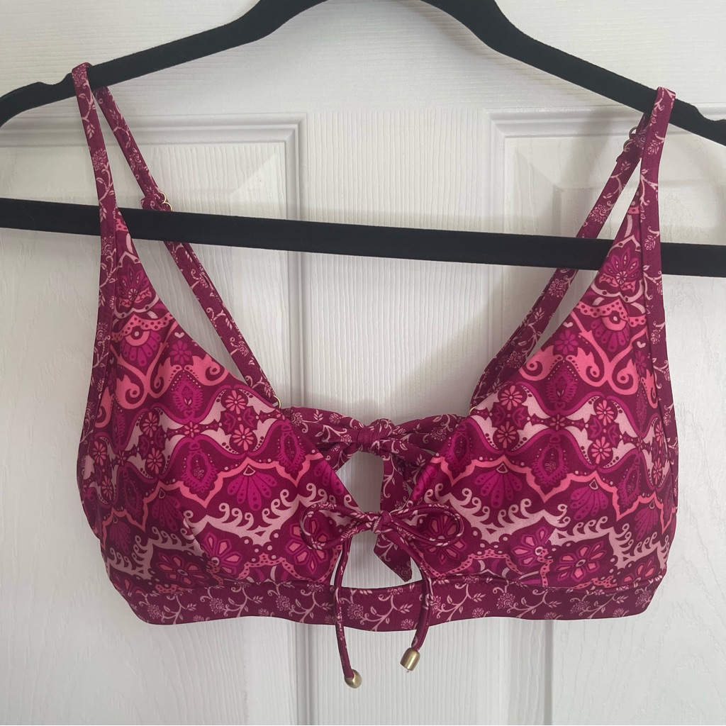 Tigerlily Swim Keyhole Triangle Bikini Top Size L Pink Boho Print Tie Bow Girly — image 2 of 7